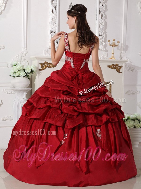 Wine Red Scoop Taffeta Beading and Appliques Quinceanera Dresses