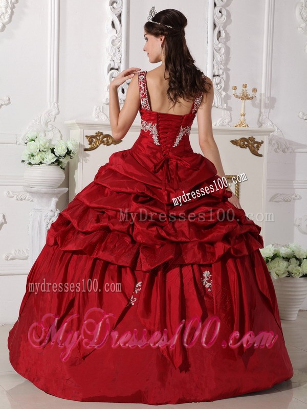 Wine Red Scoop Taffeta Beading and Appliques Quinceanera Dresses