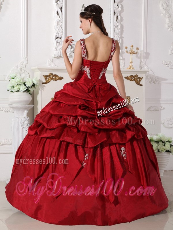 Wine Red Scoop Taffeta Beading and Appliques Quinceanera Dresses