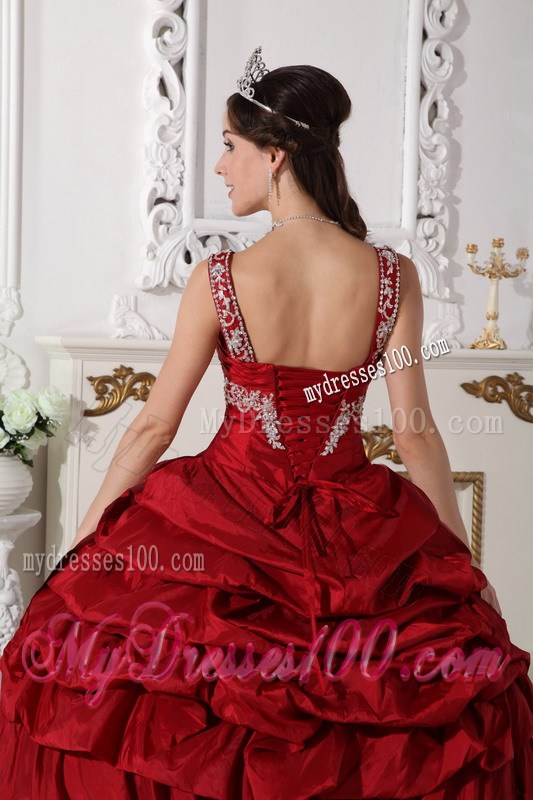 Wine Red Scoop Taffeta Beading and Appliques Quinceanera Dresses