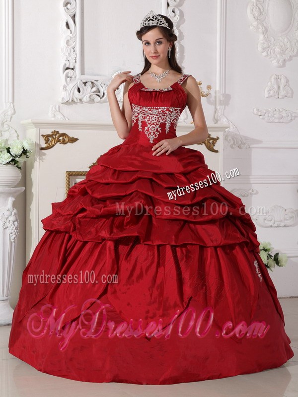 Wine Red Scoop Taffeta Beading and Appliques Quinceanera Dresses