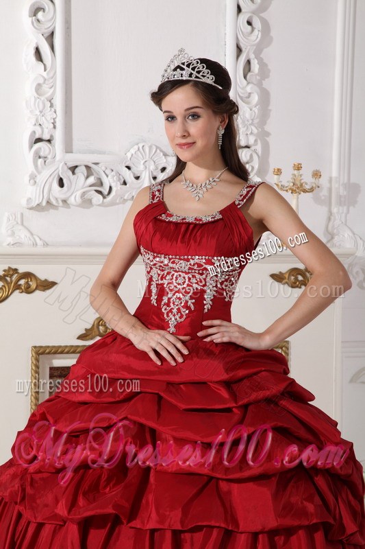 Wine Red Scoop Taffeta Beading and Appliques Quinceanera Dresses