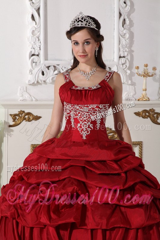 Wine Red Scoop Taffeta Beading and Appliques Quinceanera Dresses