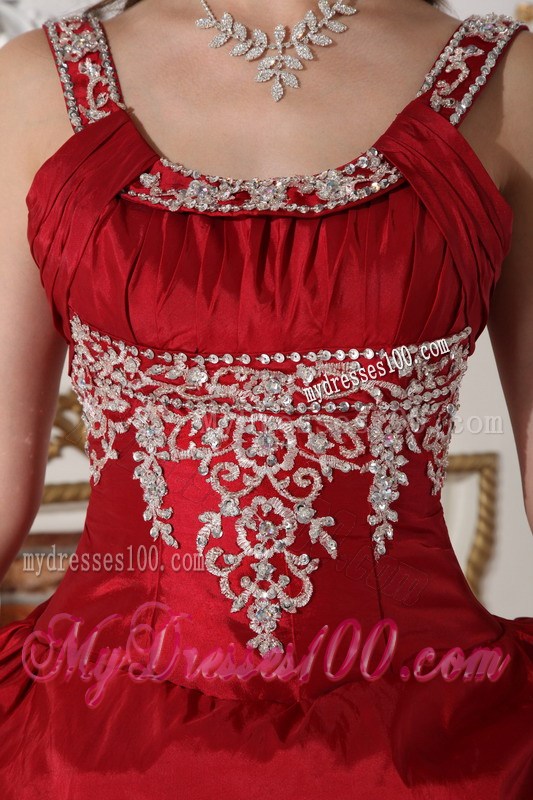 Wine Red Scoop Taffeta Beading and Appliques Quinceanera Dresses