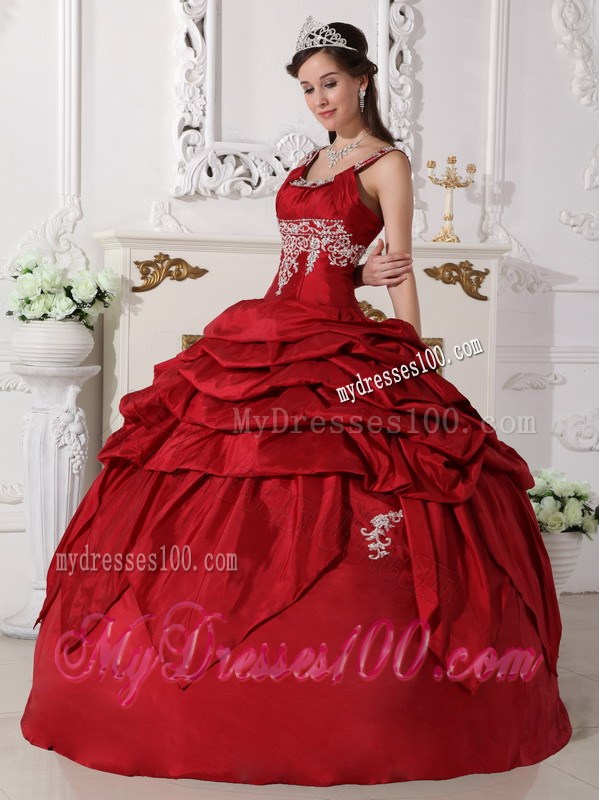 Wine Red Scoop Taffeta Beading and Appliques Quinceanera Dresses