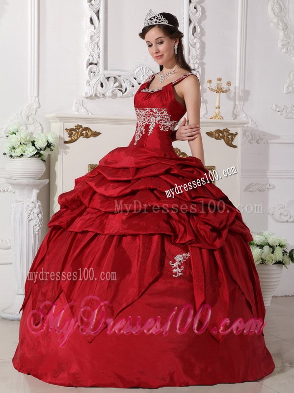 Wine Red Scoop Taffeta Beading and Appliques Quinceanera Dresses