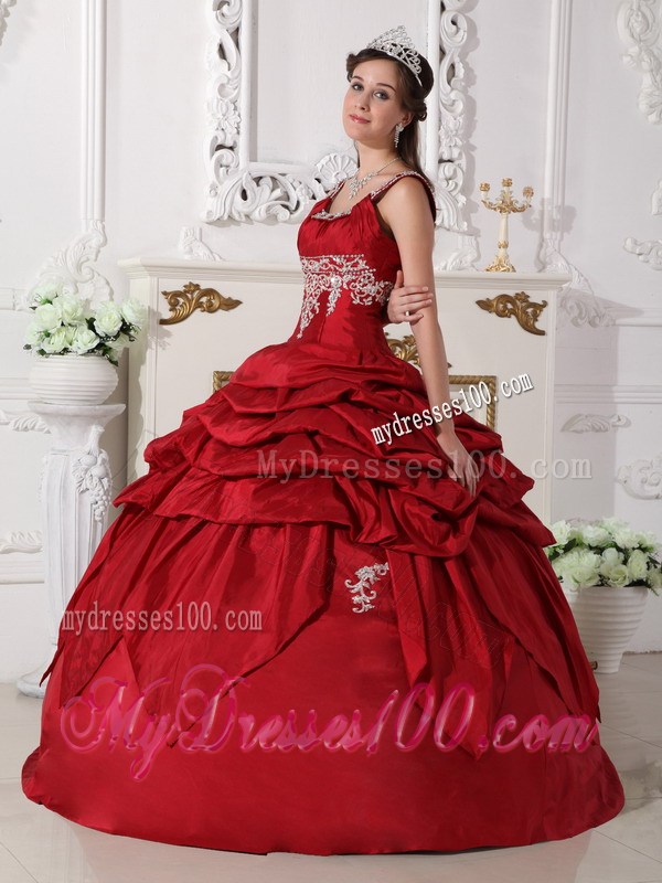 Wine Red Scoop Taffeta Beading and Appliques Quinceanera Dresses