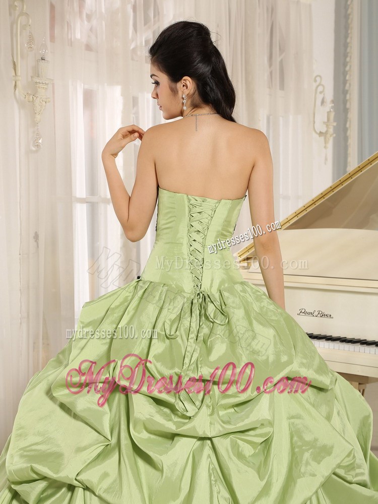 Yellow Green and Black Dresses for 16 with Appliques and Pick-ups