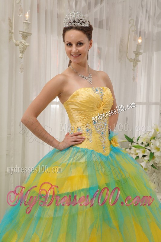 Special Multi-color Beading Tulle Sweet 15 Dresses in Yellow and Blue