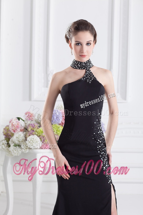 2016 Black Halter Top Empire Evening Dress with Beading
