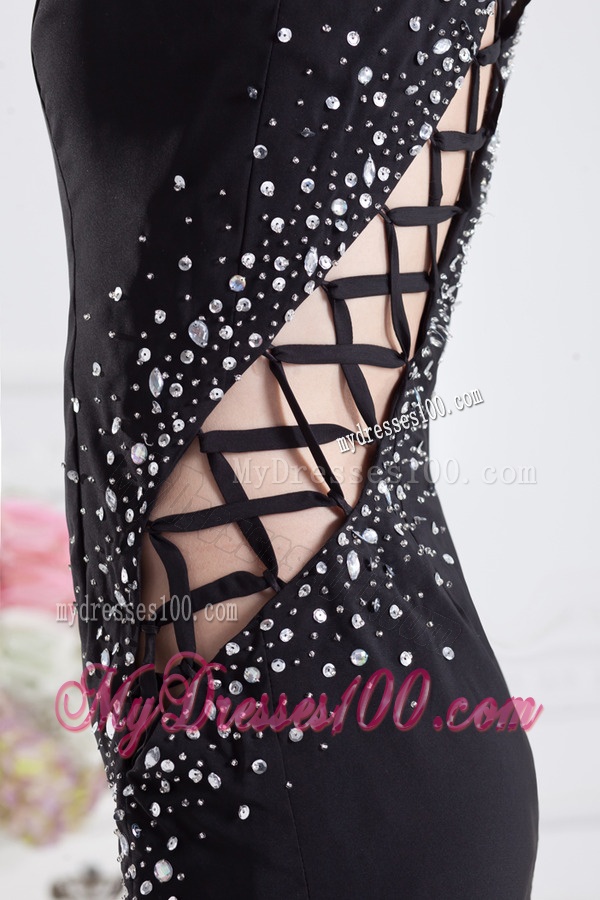2016 Black Halter Top Empire Evening Dress with Beading