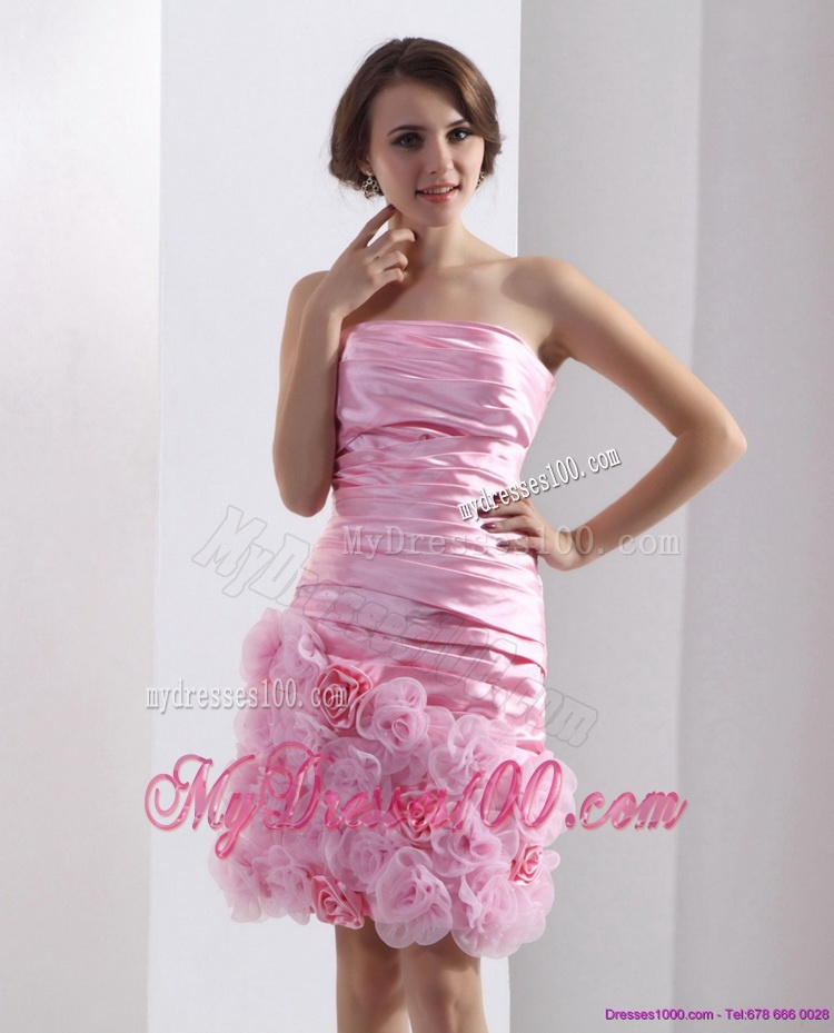 2016 Lovely Strapless Ruching Mini Length Evening Dress in Baby Pink