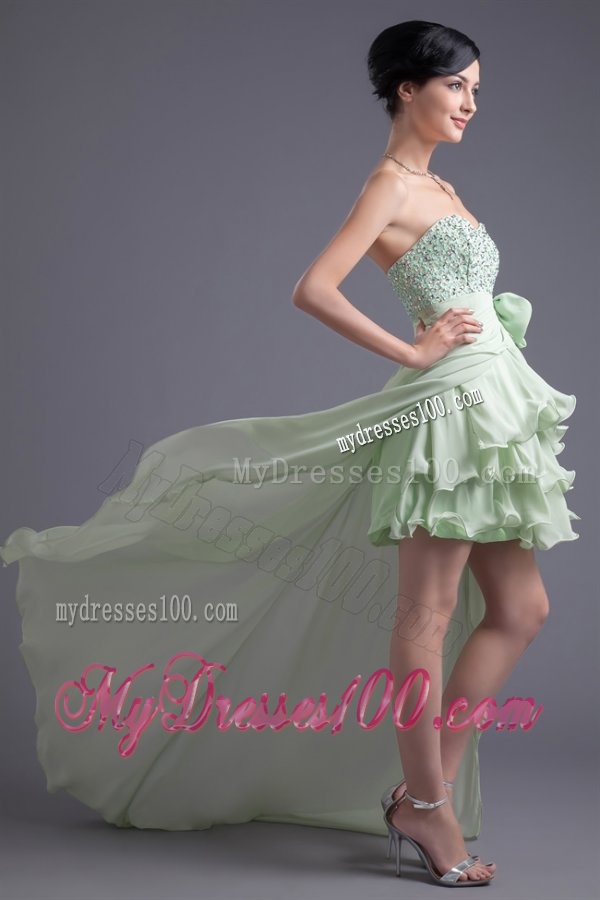 A-line Sweetheart High-low Green Beading Chiffon Evening Dress