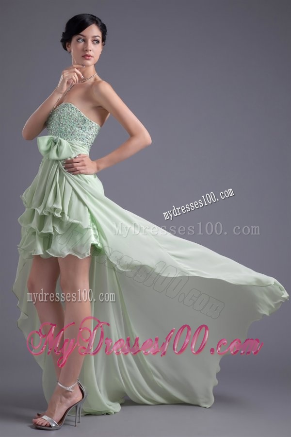 A-line Sweetheart High-low Green Beading Chiffon Evening Dress