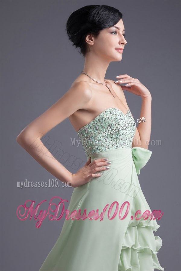 A-line Sweetheart High-low Green Beading Chiffon Evening Dress