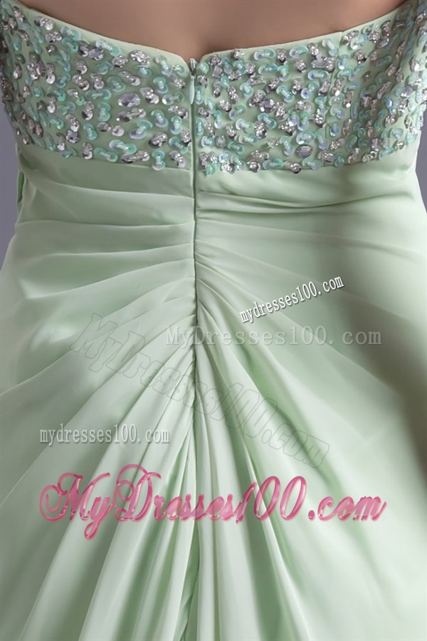 A-line Sweetheart High-low Green Beading Chiffon Evening Dress