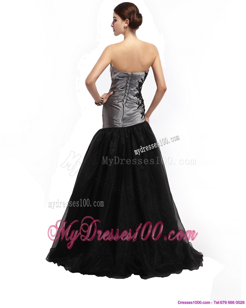 Appliques Ruching Brush Train Evening Dresses in Sliver and Black