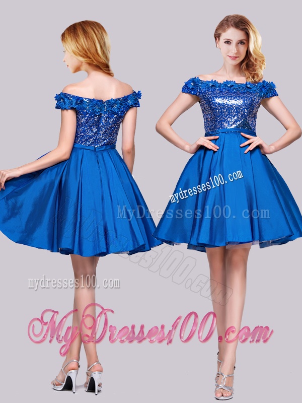 Beautiful Off the Shoulder Royal Blue Evening Dress with Appliques and Sequins