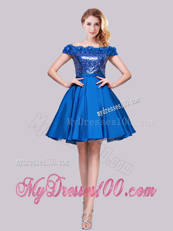 Beautiful Off the Shoulder Royal Blue Evening Dress with Appliques and Sequins
