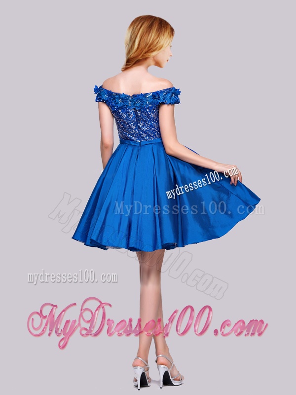 Beautiful Off the Shoulder Royal Blue Evening Dress with Appliques and Sequins