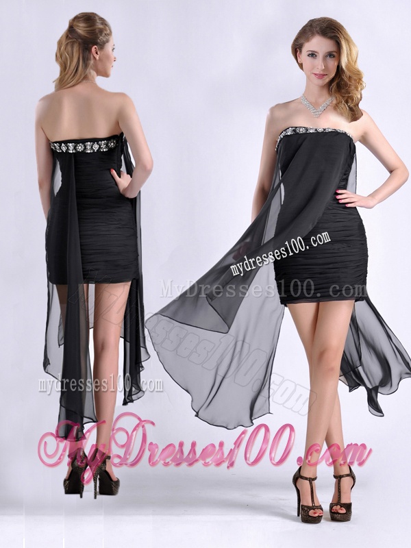 Best Selling Asymmetrical Column Evening Dress with Beaded Top and Ruching
