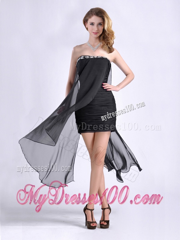 Best Selling Asymmetrical Column Evening Dress with Beaded Top and Ruching