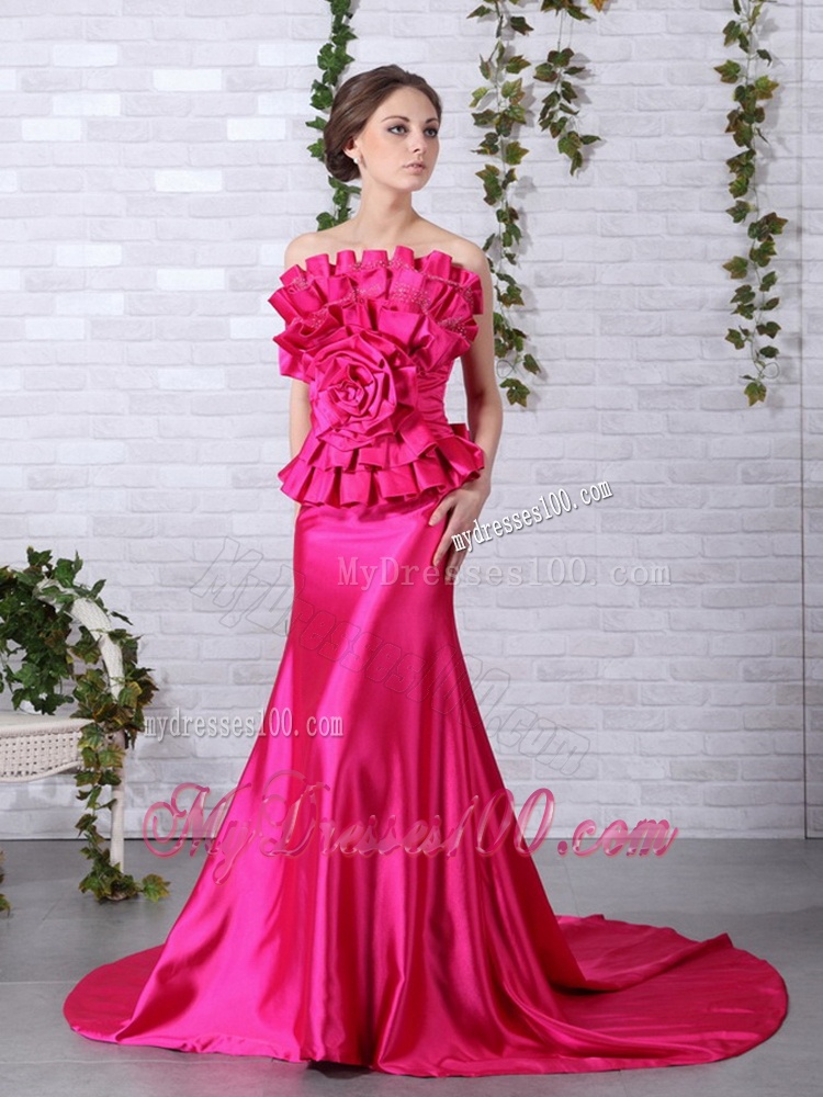 Brand New Strapless Bowknot 2016 Evening Dress with Chapel Train