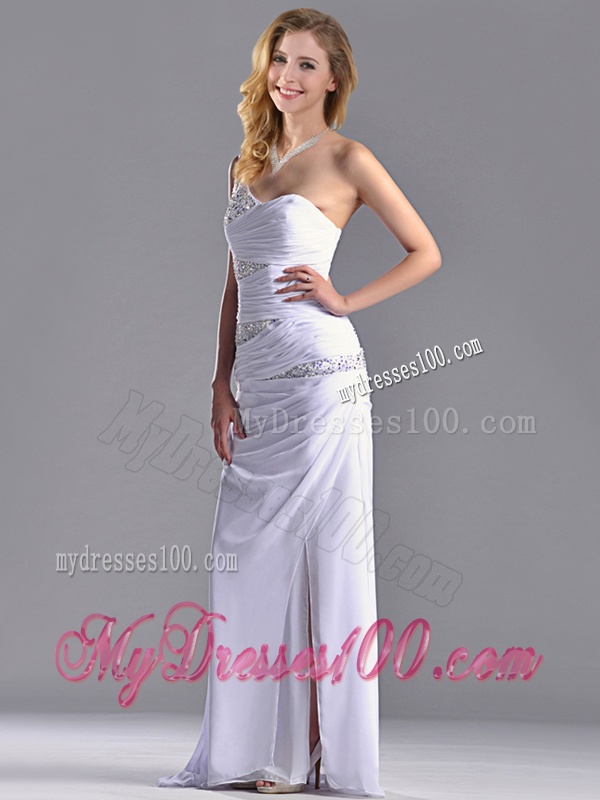 Cheap Beaded and Ruched Decorated Bodice Evening Dress with One Shoulder