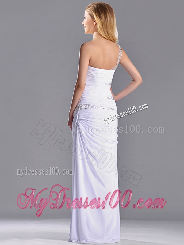Cheap Beaded and Ruched Decorated Bodice Evening Dress with One Shoulder