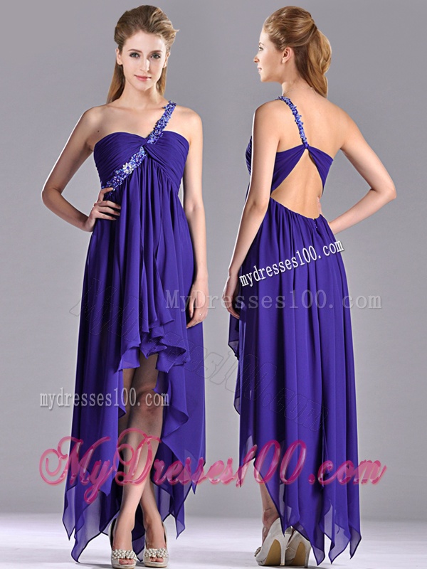 Cheap High Low One Shoulder Criss Cross Evening Dress with Beading