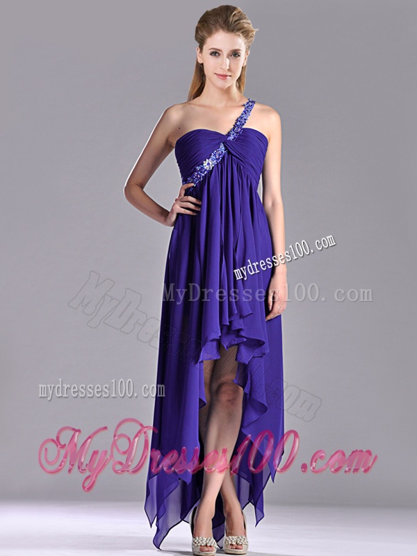 Cheap High Low One Shoulder Criss Cross Evening Dress with Beading