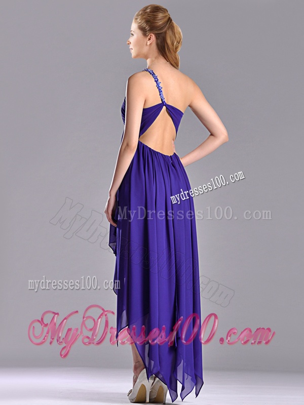 Cheap High Low One Shoulder Criss Cross Evening Dress with Beading