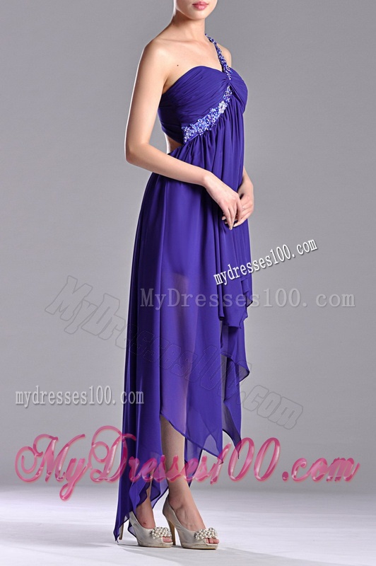 Cheap High Low One Shoulder Criss Cross Evening Dress with Beading