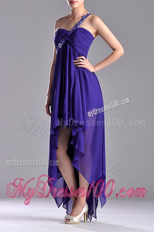 Cheap High Low One Shoulder Criss Cross Evening Dress with Beading