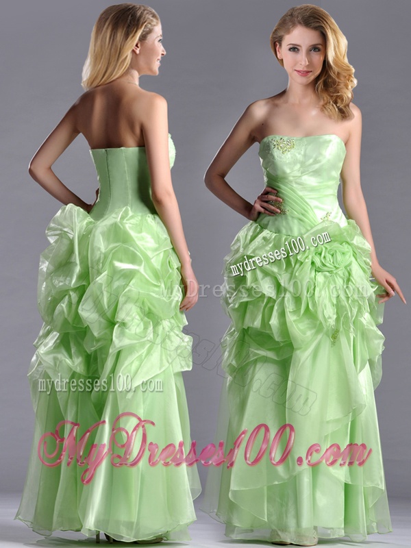Classical Beaded and Bubble Organza Evening Dress in Yellow Green