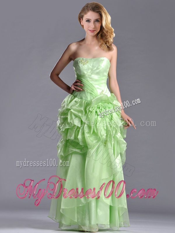 Classical Beaded and Bubble Organza Evening Dress in Yellow Green