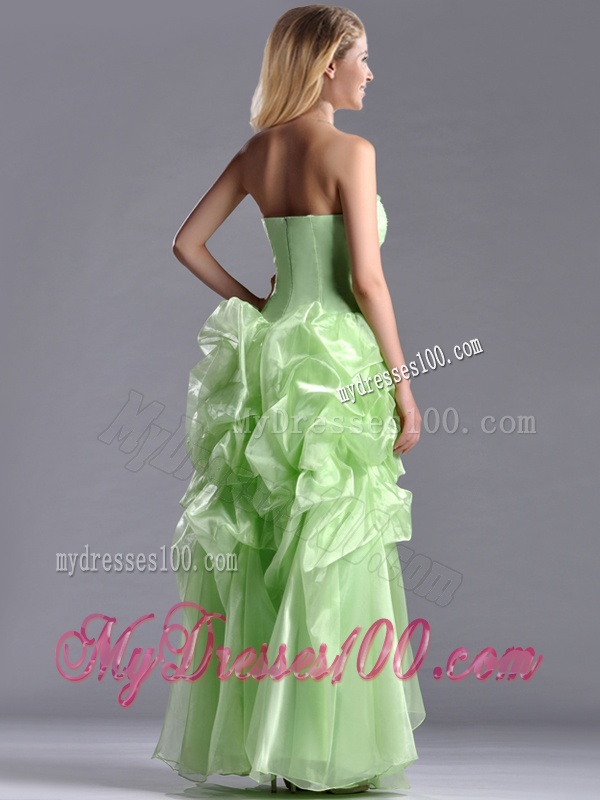 Classical Beaded and Bubble Organza Evening Dress in Yellow Green