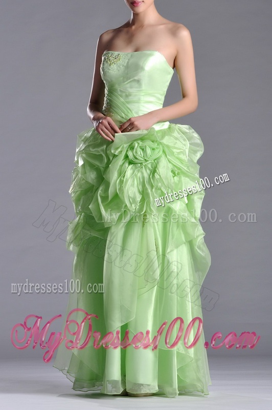 Classical Beaded and Bubble Organza Evening Dress in Yellow Green