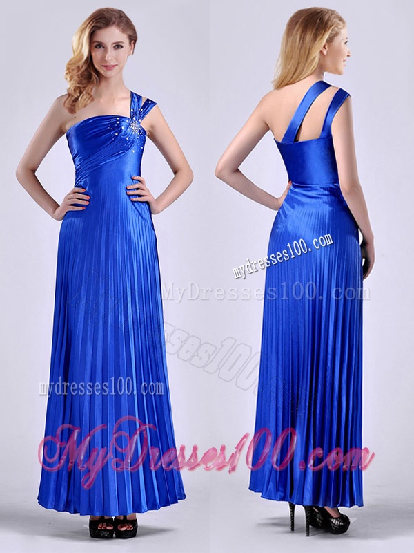 Discount Royal Blue Ankle Length Evening Dress with Beading and Pleats