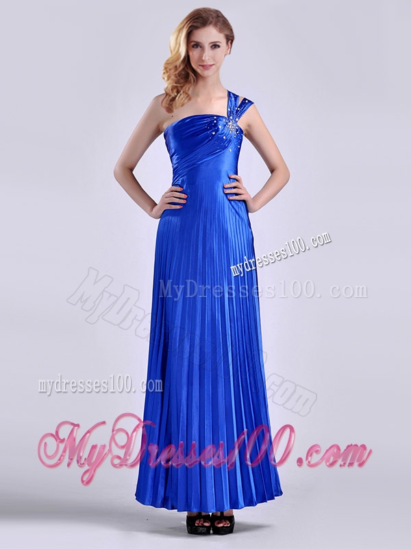 Discount Royal Blue Ankle Length Evening Dress with Beading and Pleats