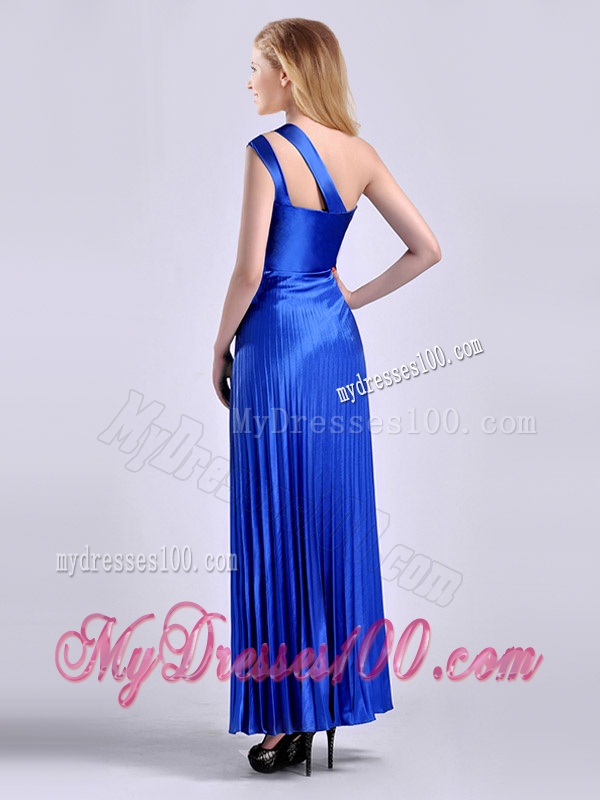 Discount Royal Blue Ankle Length Evening Dress with Beading and Pleats