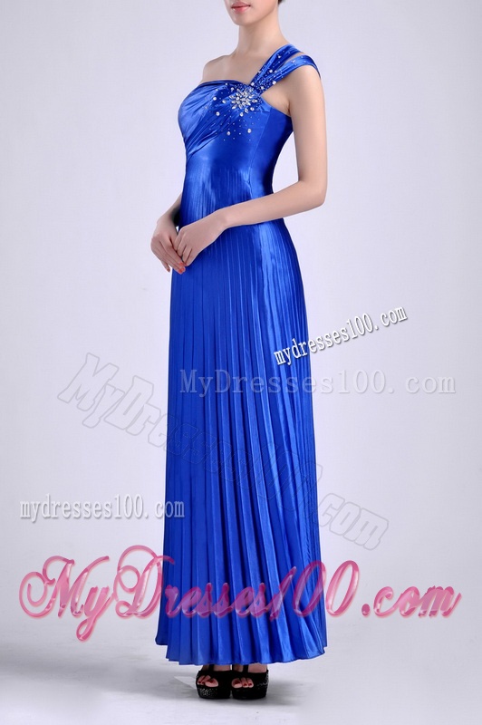 Discount Royal Blue Ankle Length Evening Dress with Beading and Pleats