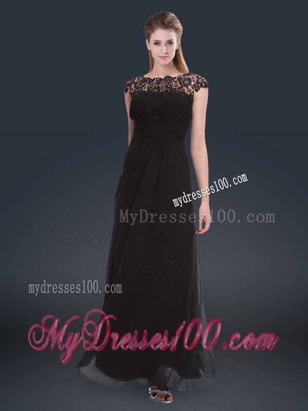 Elegant Empire Cap Sleeves Beading and Ruching Evening Dresses