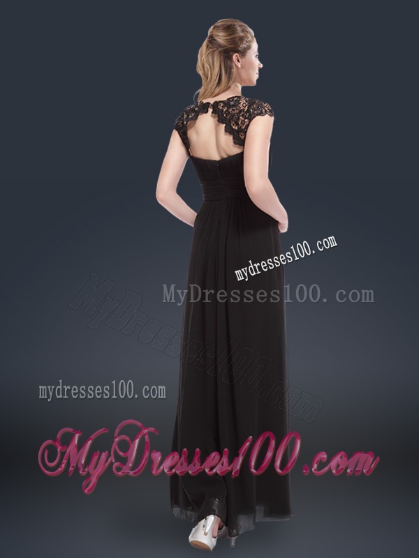 Elegant Empire Cap Sleeves Beading and Ruching Evening Dresses