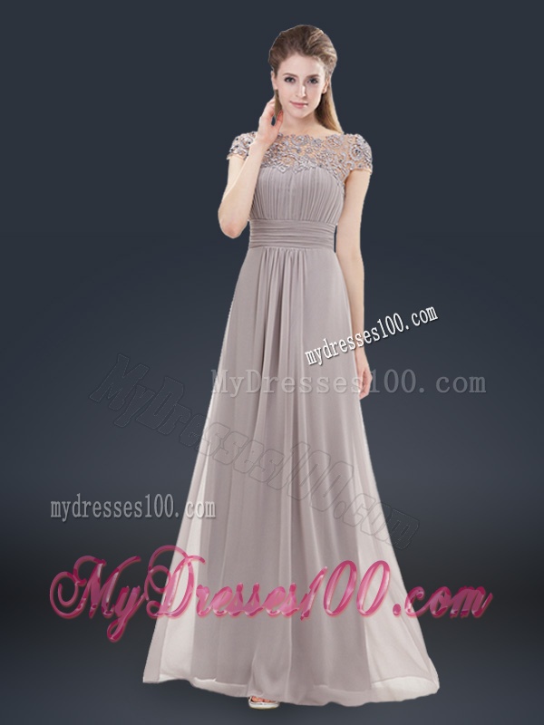 Elegant Empire Cap Sleeves Beading and Ruching Evening Dresses