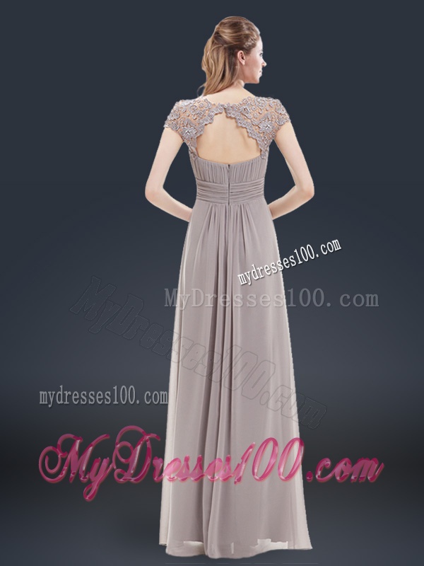 Elegant Empire Cap Sleeves Beading and Ruching Evening Dresses