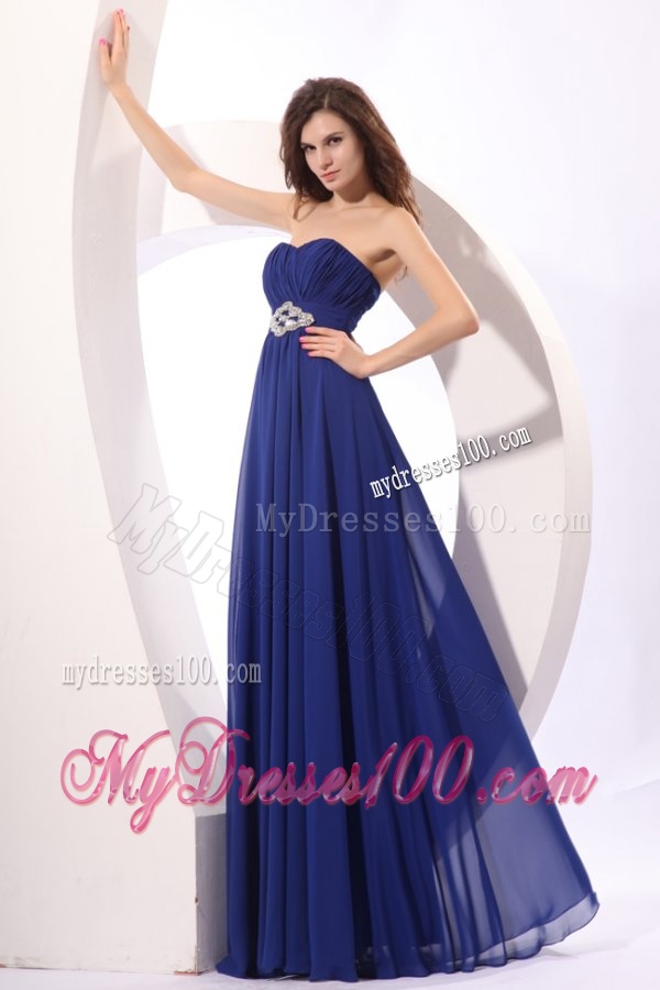 Elegant Empire Sweetheart Beading Floor-length Chiffon Blue Evening Dress