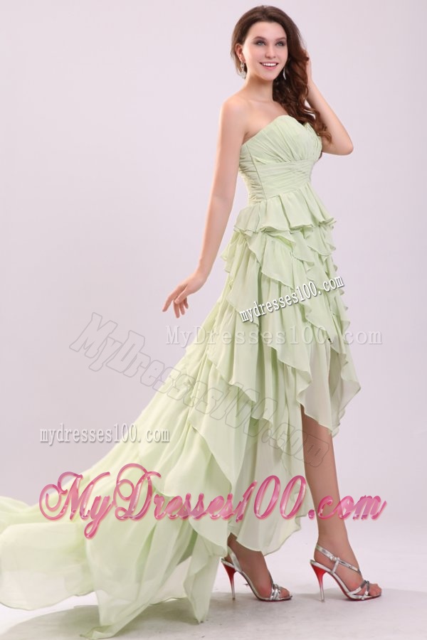 Empire Sweetheart High-low Ruching Chiffon Yellow Green Evening Dress