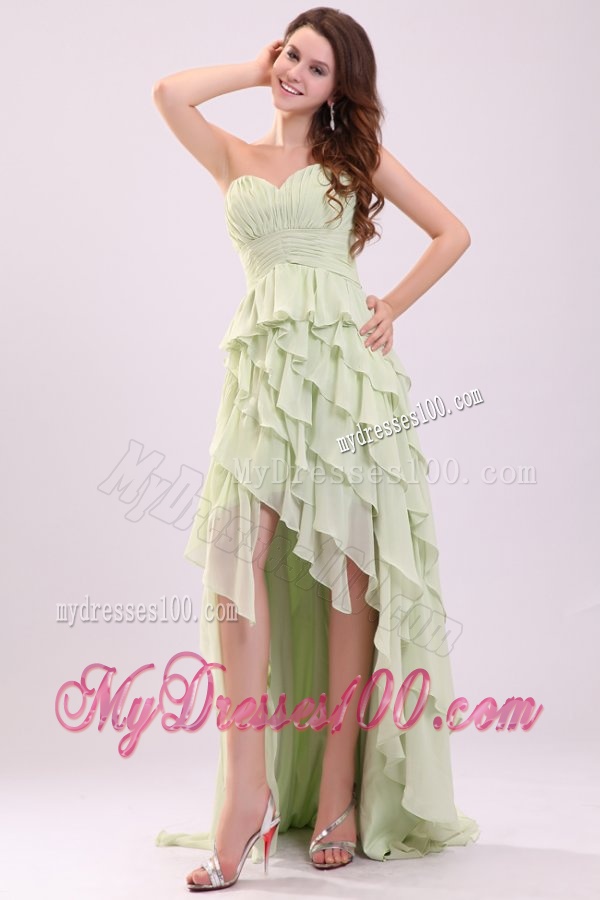 Empire Sweetheart High-low Ruching Chiffon Yellow Green Evening Dress