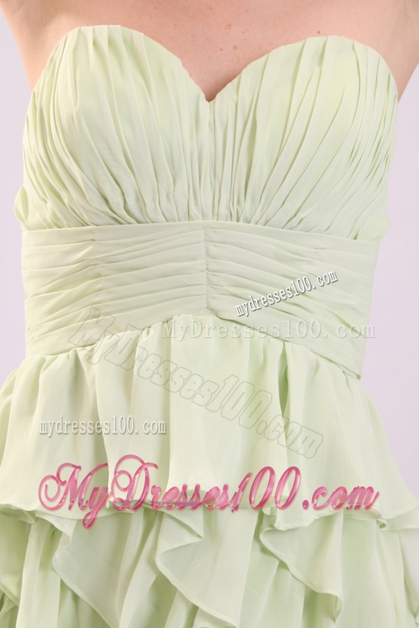 Empire Sweetheart High-low Ruching Chiffon Yellow Green Evening Dress